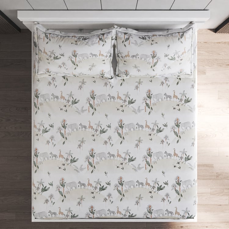 Slate Kids Safari Cotton 150TC Printed 3Pcs Queen Bedsheet Set