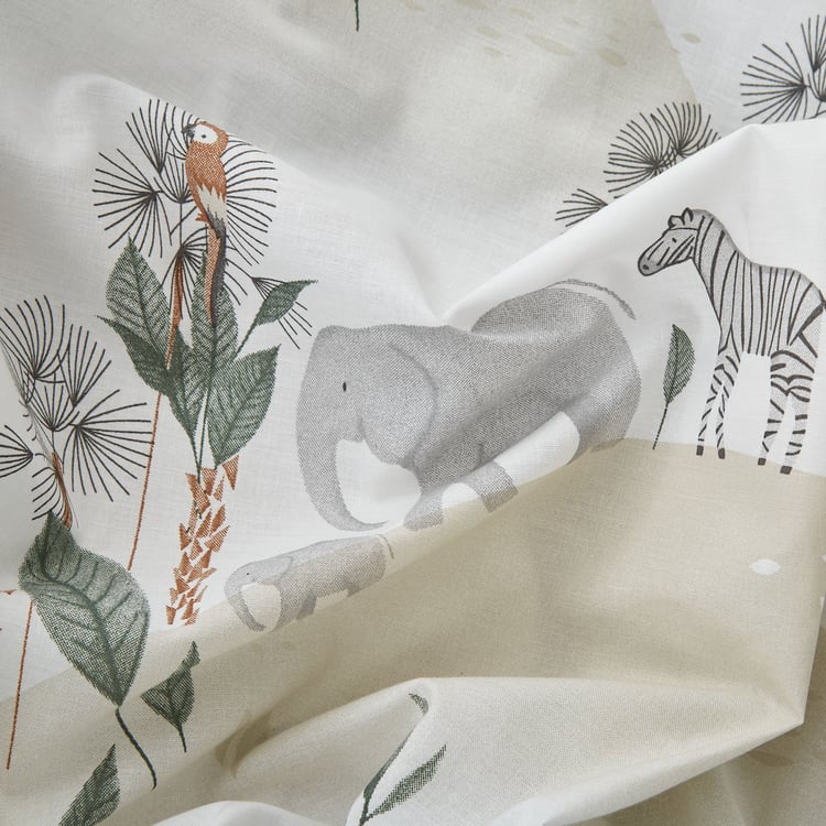 Slate Kids Safari Cotton 150TC Printed 3Pcs Queen Bedsheet Set