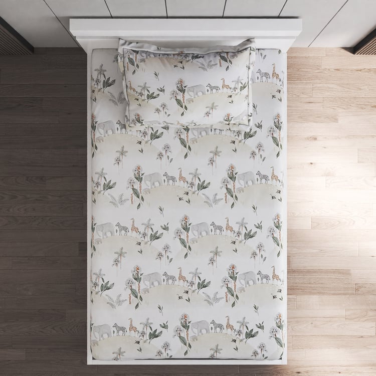 Slate Kids Safari Cotton 150TC Printed 2Pcs Single Bedsheet Set