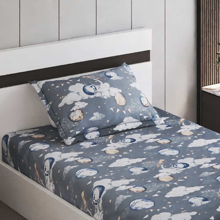 Slate Kids Space Cotton 150TC Printed 2Pcs Single Bedsheet Set