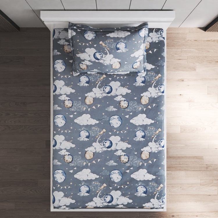 Slate Kids Space Cotton 150TC Printed 2Pcs Single Bedsheet Set
