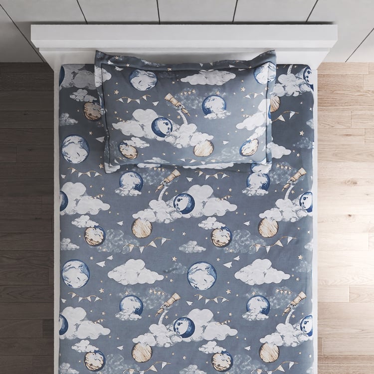 Slate Kids Space Cotton 150TC Printed 2Pcs Single Bedsheet Set