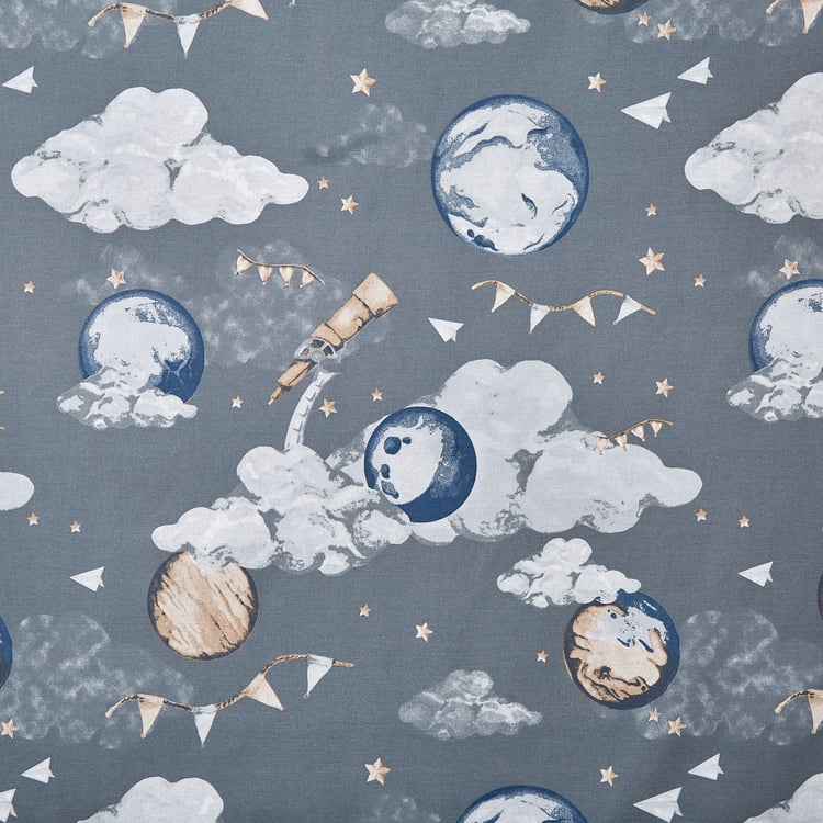 Slate Kids Space Cotton 150TC Printed 3Pcs Queen Bedsheet Set