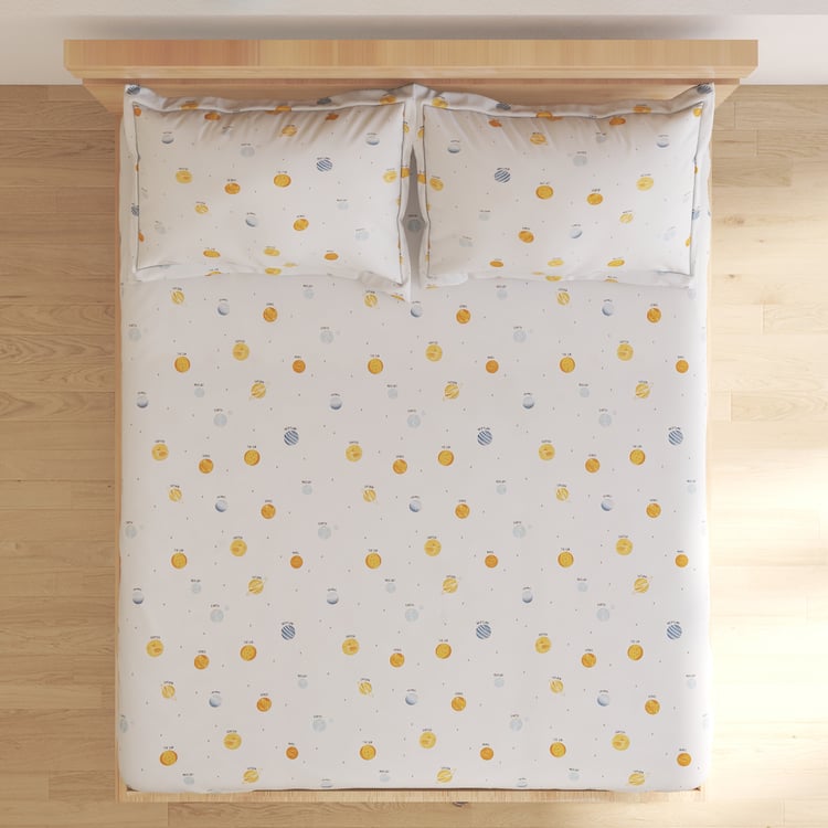Slate Kids Space Cotton 150TC Printed 3Pcs Queen Bedsheet Set