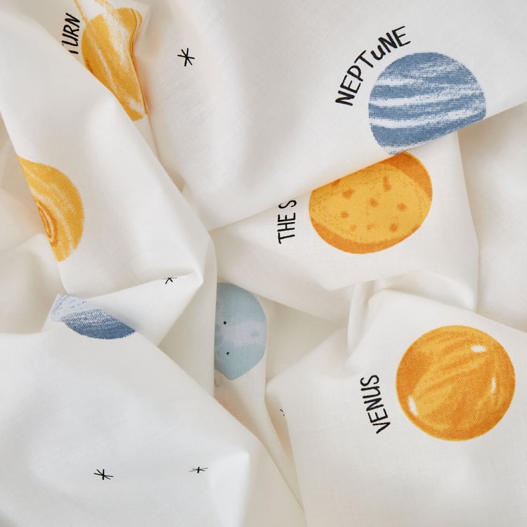 Slate Kids Space Cotton 150TC Printed 3Pcs Queen Bedsheet Set