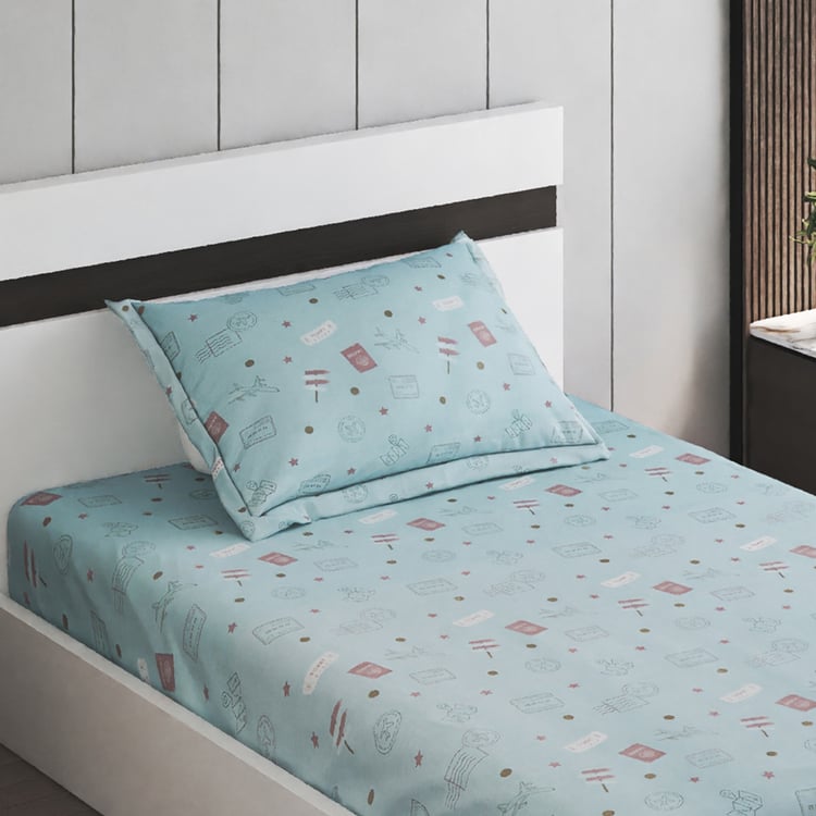 Slate Kids Travel Cotton 150TC Printed 2Pcs Single Bedsheet Set