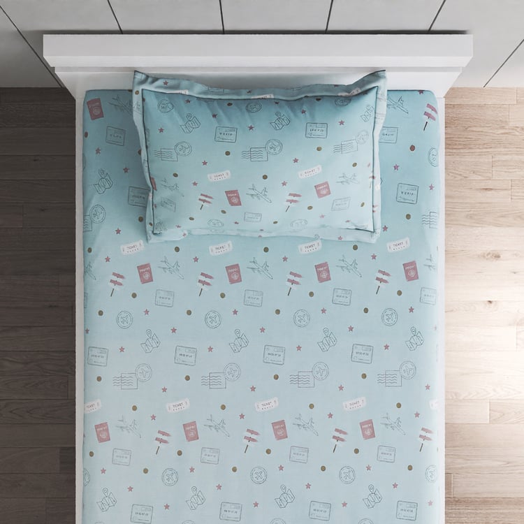 Slate Kids Travel Cotton 150TC Printed 2Pcs Single Bedsheet Set