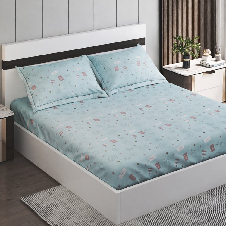 Slate Kids Travel Cotton 150TC Printed 3Pcs Queen Bedsheet Set