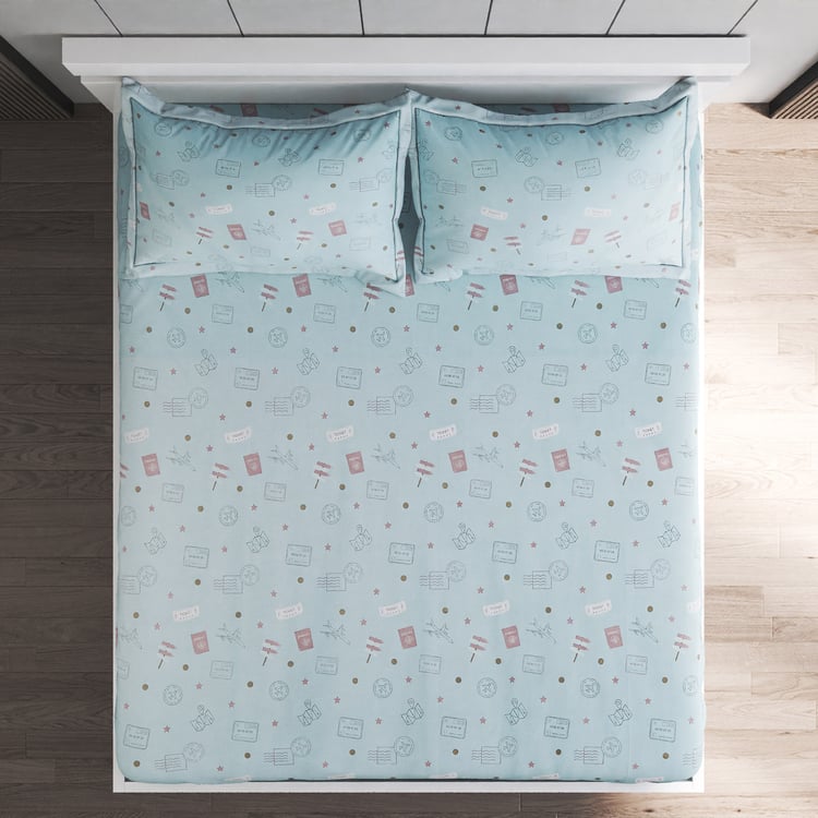 Slate Kids Travel Cotton 150TC Printed 3Pcs Queen Bedsheet Set