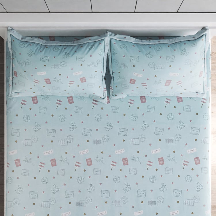 Slate Kids Travel Cotton 150TC Printed 3Pcs Queen Bedsheet Set