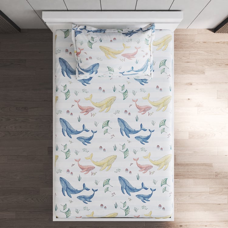 Slate Kids Underwater Cotton 150TC Printed 2Pcs Single Bedsheet Set