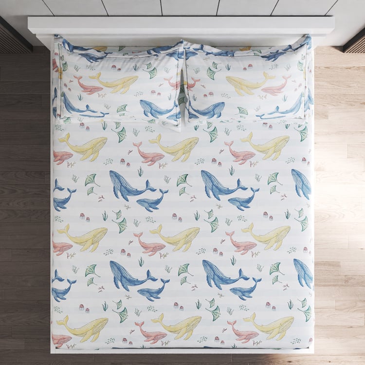 Slate Kids Underwater Cotton 150TC Printed 3Pcs Queen Bedsheet Set