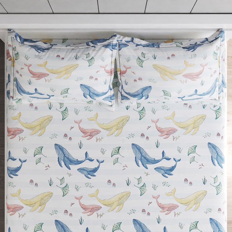 Slate Kids Underwater Cotton 150TC Printed 3Pcs Queen Bedsheet Set