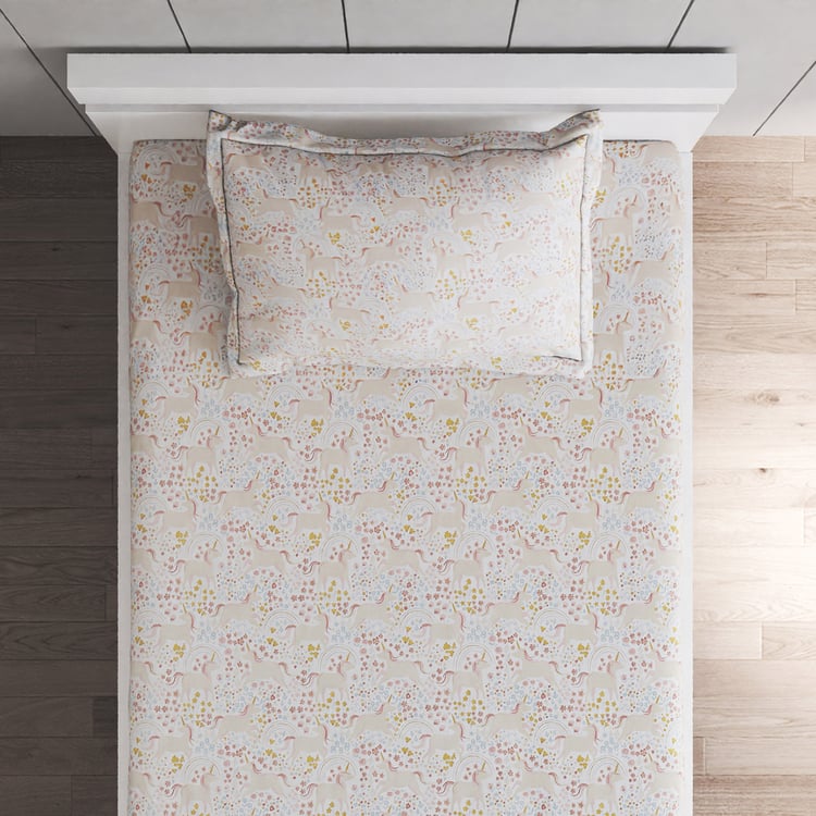 Slate Kids Unicorn Cotton 150TC Printed 2Pcs Single Bedsheet Set