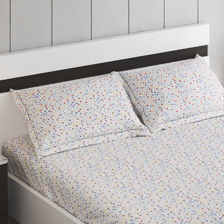Slaye Polka Cotton 150TC Printed 3Pcs Queen Bedsheet Set
