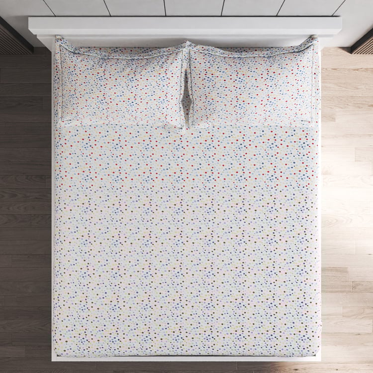 Slaye Polka Cotton 150TC Printed 3Pcs Queen Bedsheet Set