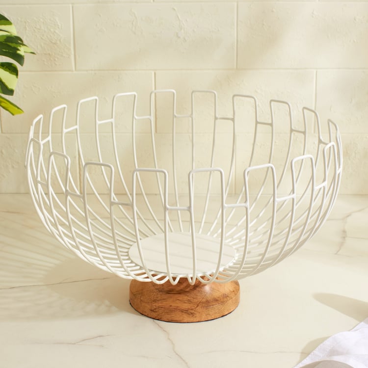Bakers Pride Monet Metal Fruit Bowl with Mango Wood Base