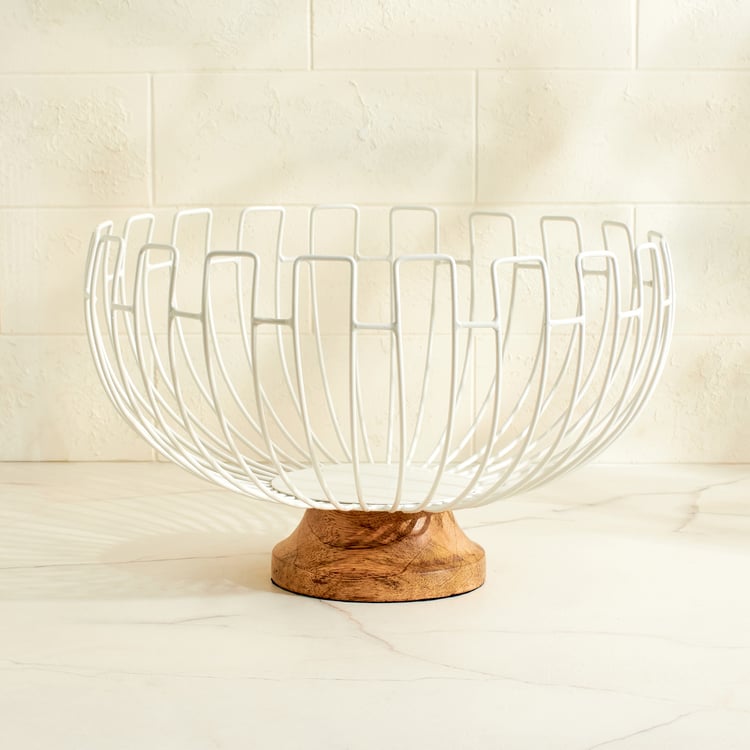Bakers Pride Monet Metal Fruit Bowl with Mango Wood Base