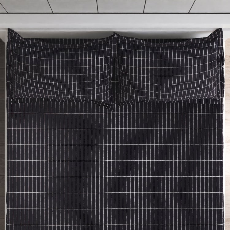 Ecliptic Saga Cotton 200TC Checked 3Pcs King Fitted Bedsheet Set