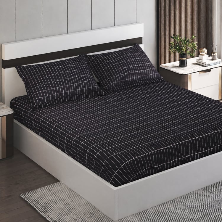 Ecliptic Saga Cotton 200TC Checked 3Pcs Super King Bedsheet Set