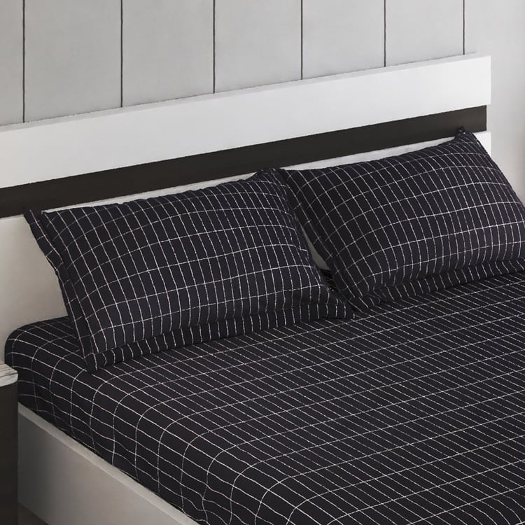 Ecliptic Saga Cotton 200TC Checked 3Pcs Super King Bedsheet Set