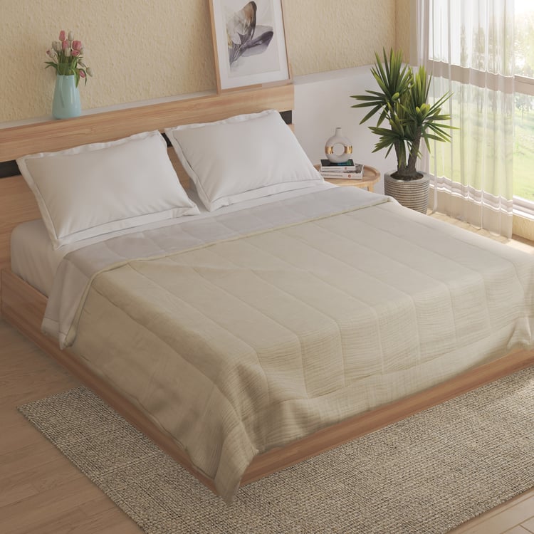 Natural Tranq Ondora Cotton Reversible Double Bed Cover