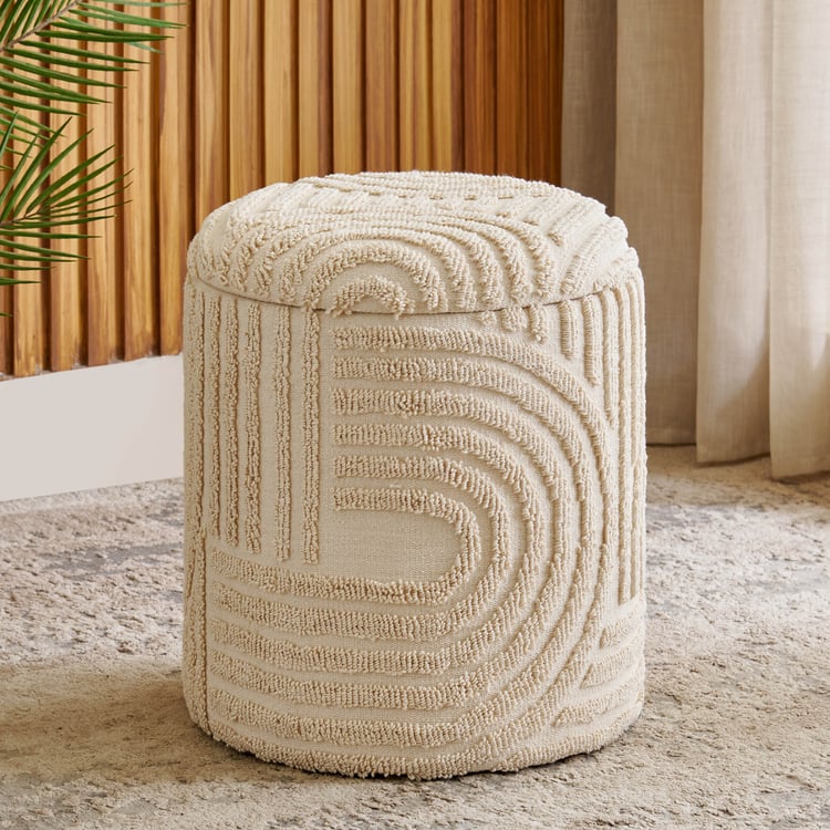 Saga Cotton Pouffe with Storage - Beige
