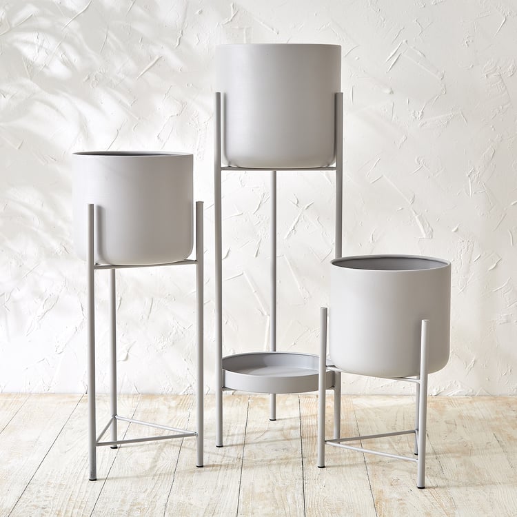 Lets Garden Rustica Set of 3 Metal Floor Planters with Stand