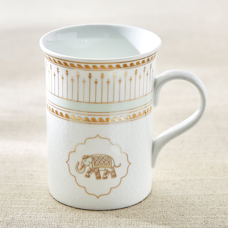 India Inspired Elephant Bone China Printed Coffee Mug - 390ml