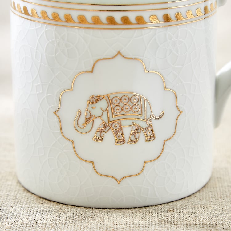 India Inspired Elephant Bone China Printed Coffee Mug - 390ml