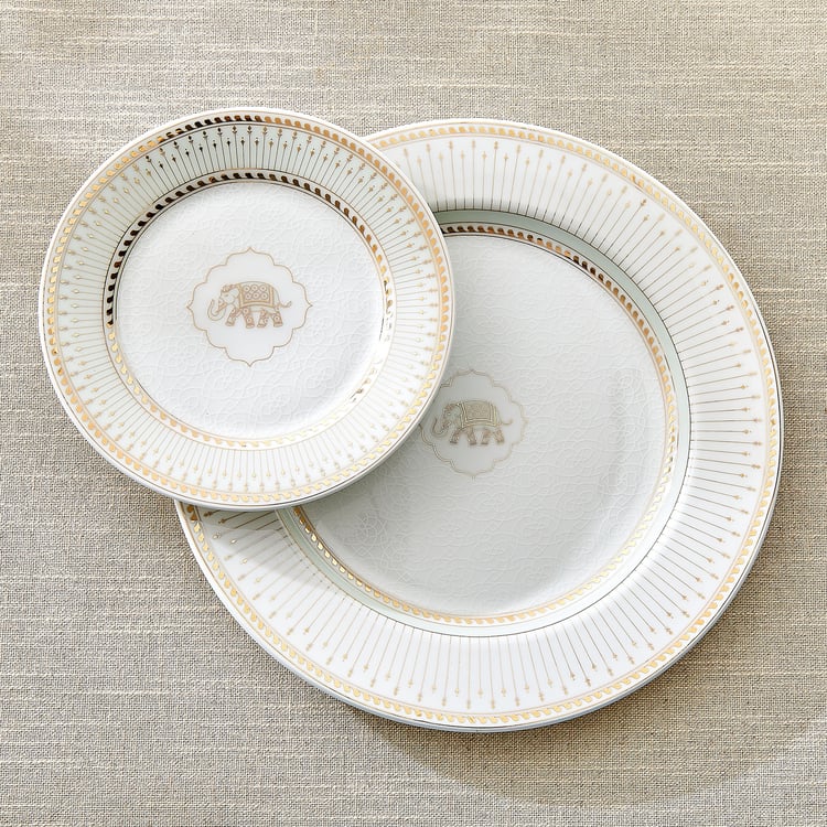 India Inspired Elephant Georgian Bone China Printed Dinner Plate - 28.5cm