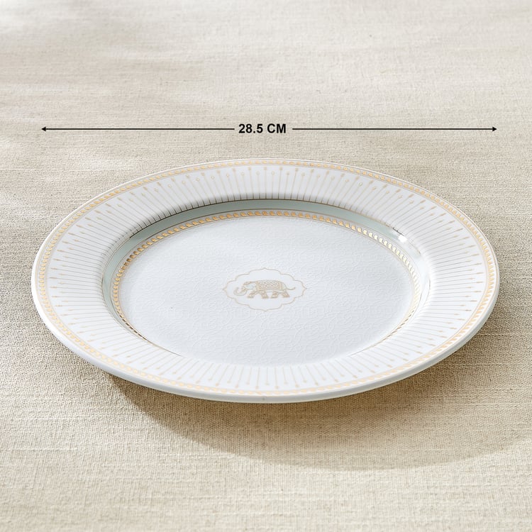 India Inspired Elephant Georgian Bone China Printed Dinner Plate - 28.5cm