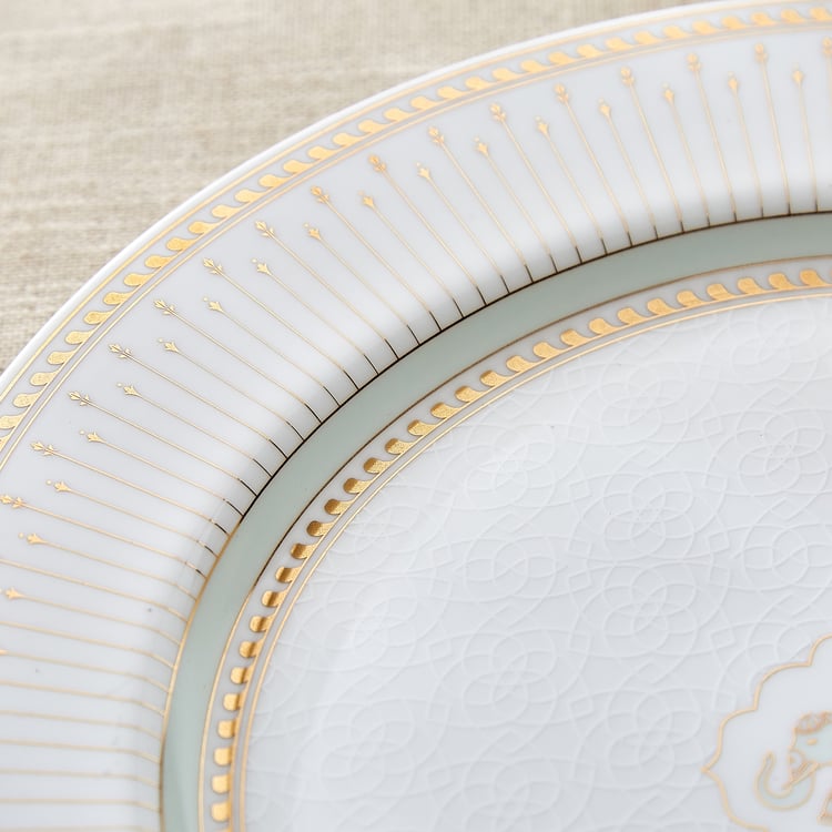 India Inspired Elephant Georgian Bone China Printed Dinner Plate - 28.5cm