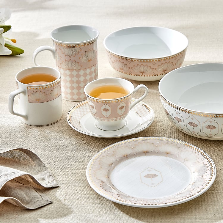 India Inspired Lotus Bone China Printed Cup and Saucer - 150ml