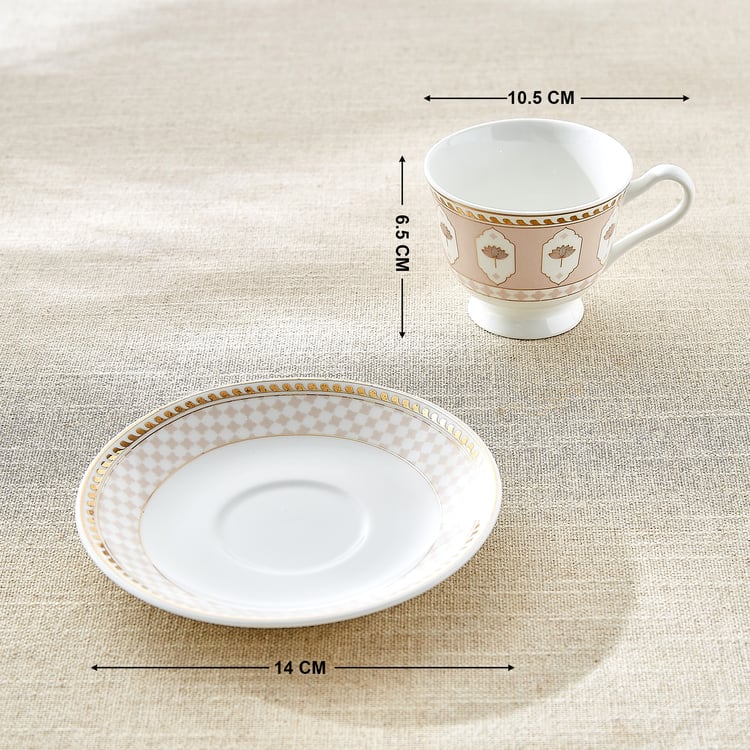 India Inspired Lotus Bone China Printed Cup and Saucer - 150ml