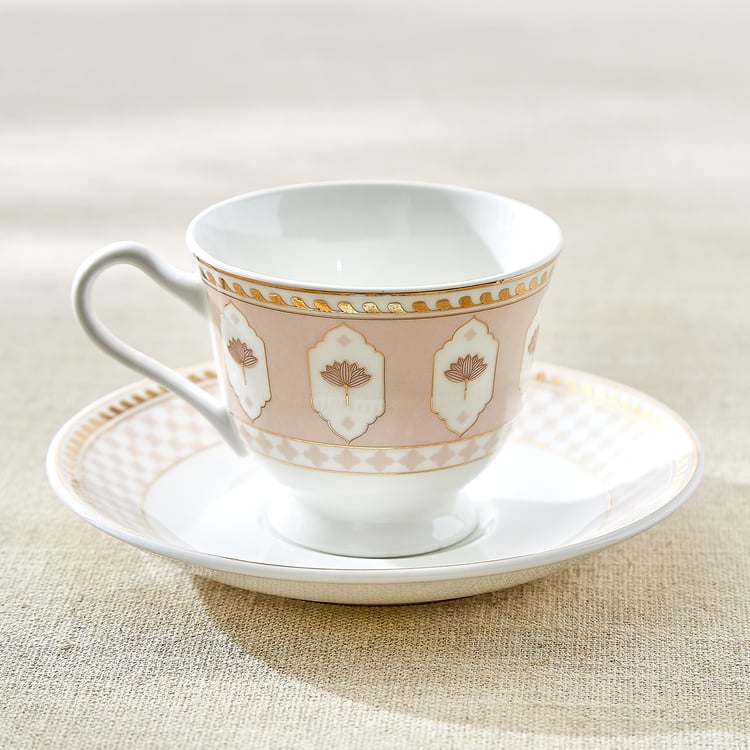 India Inspired Lotus Bone China Printed Cup and Saucer - 150ml