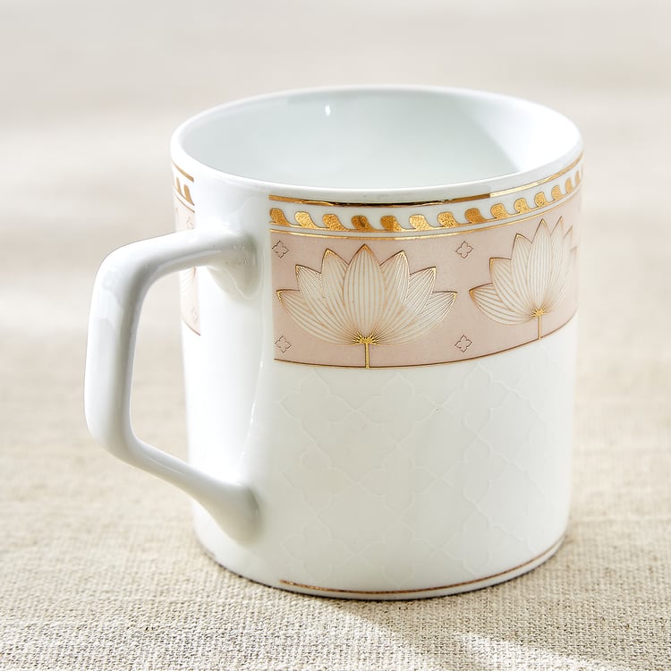 India Inspired Lotus Bone China Printed Coffee Mug - 230ml