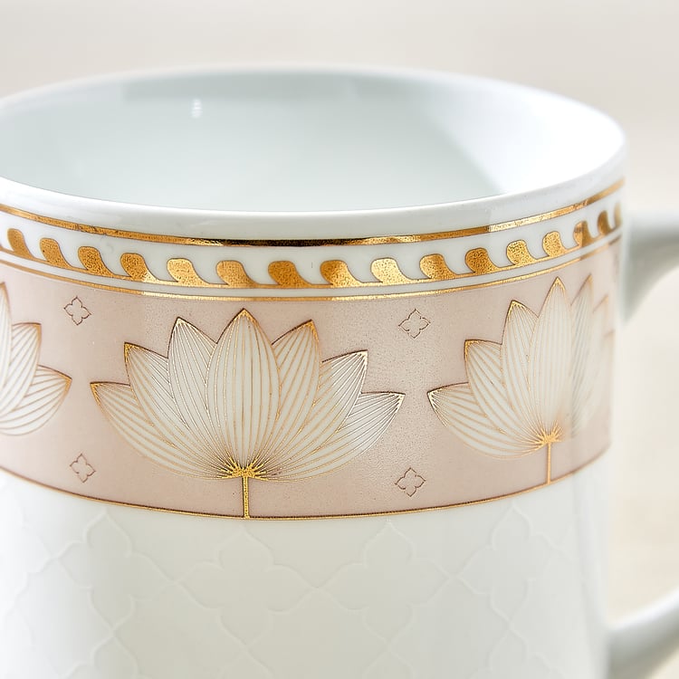 India Inspired Lotus Bone China Printed Coffee Mug - 230ml
