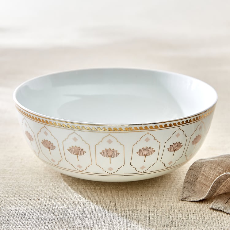 India Inspired Lotus Bone China Printed Serving Bowl - 1.21L