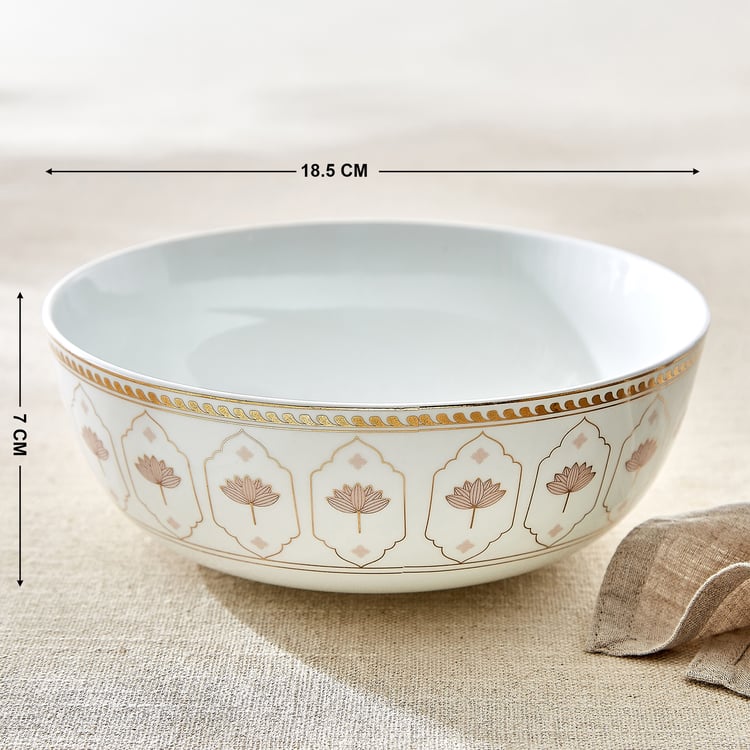 India Inspired Lotus Bone China Printed Serving Bowl - 1.21L