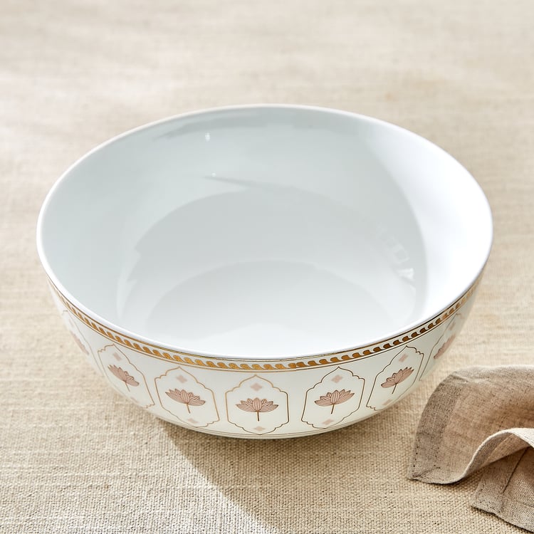 India Inspired Lotus Bone China Printed Serving Bowl - 1.21L