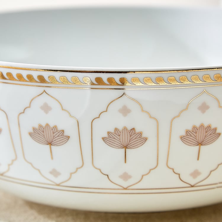 India Inspired Lotus Bone China Printed Serving Bowl - 1.21L