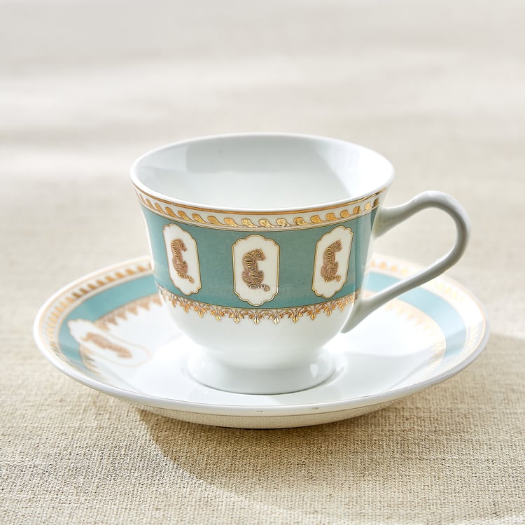 India Inspired Tiger Bone China Printed Cup and Saucer - 150ml