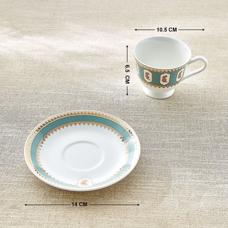 India Inspired Tiger Bone China Printed Cup and Saucer - 150ml
