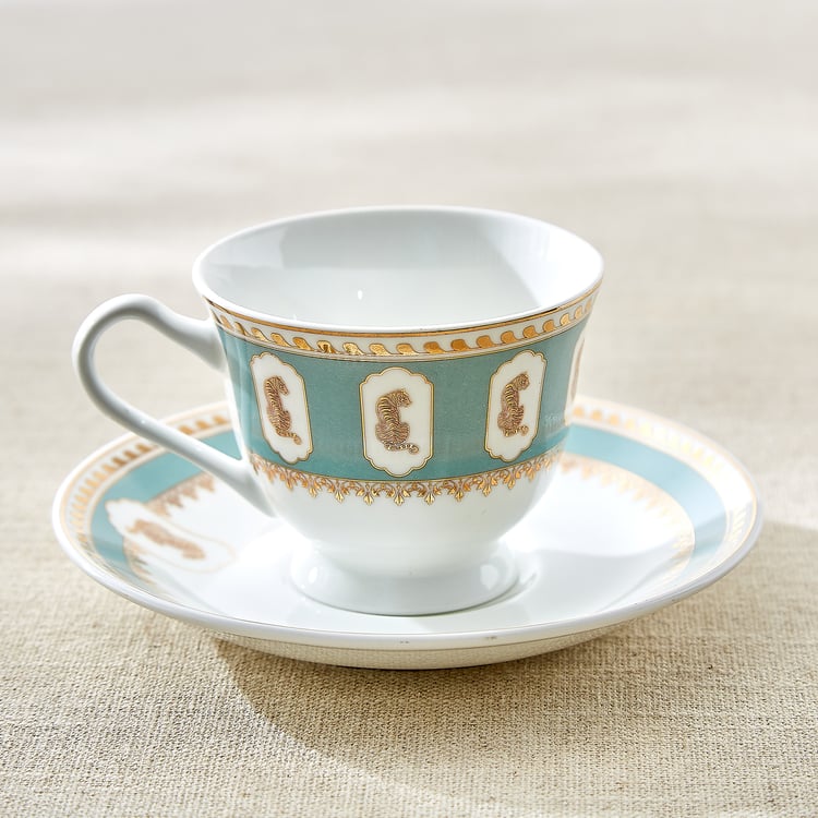 India Inspired Tiger Bone China Printed Cup and Saucer - 150ml