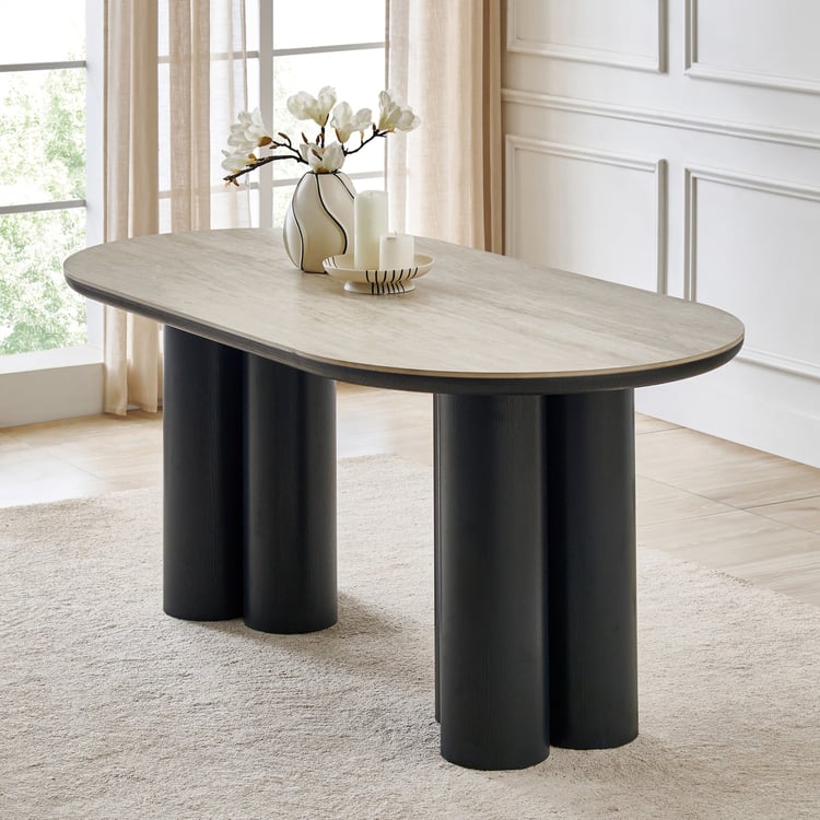 Saga Ceramic Top 6-Seater Dining Table - Brown