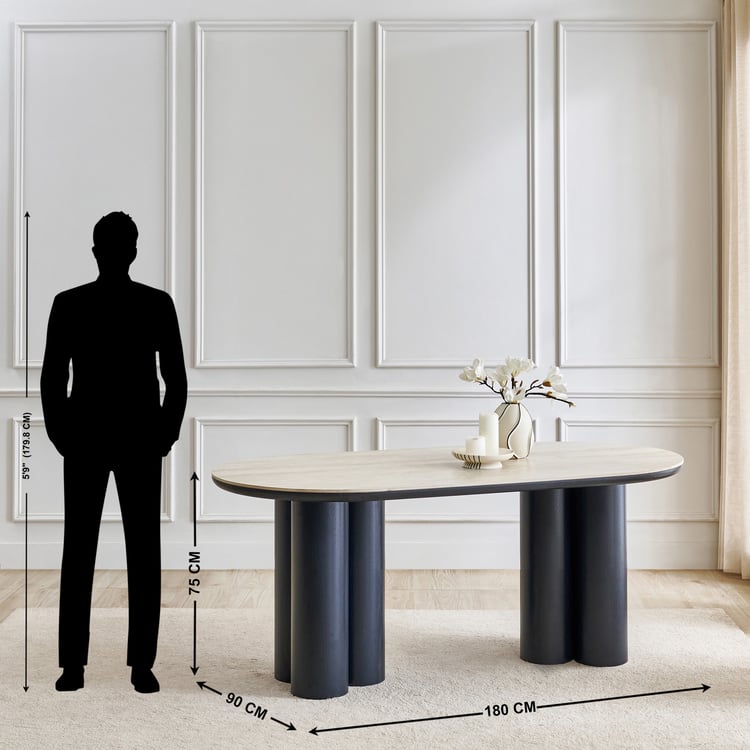 Saga Ceramic Top 6-Seater Dining Table - Brown