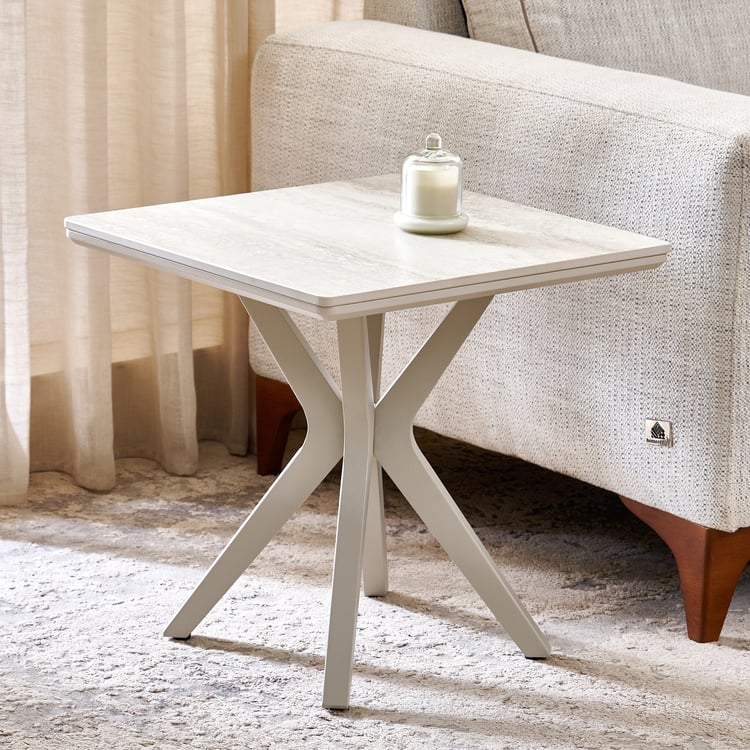 Ivory Ceramic Top End Table - Beige