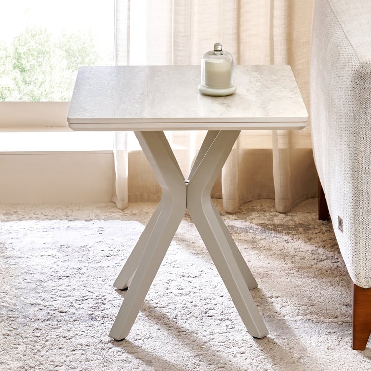 Ivory Ceramic Top End Table - Beige