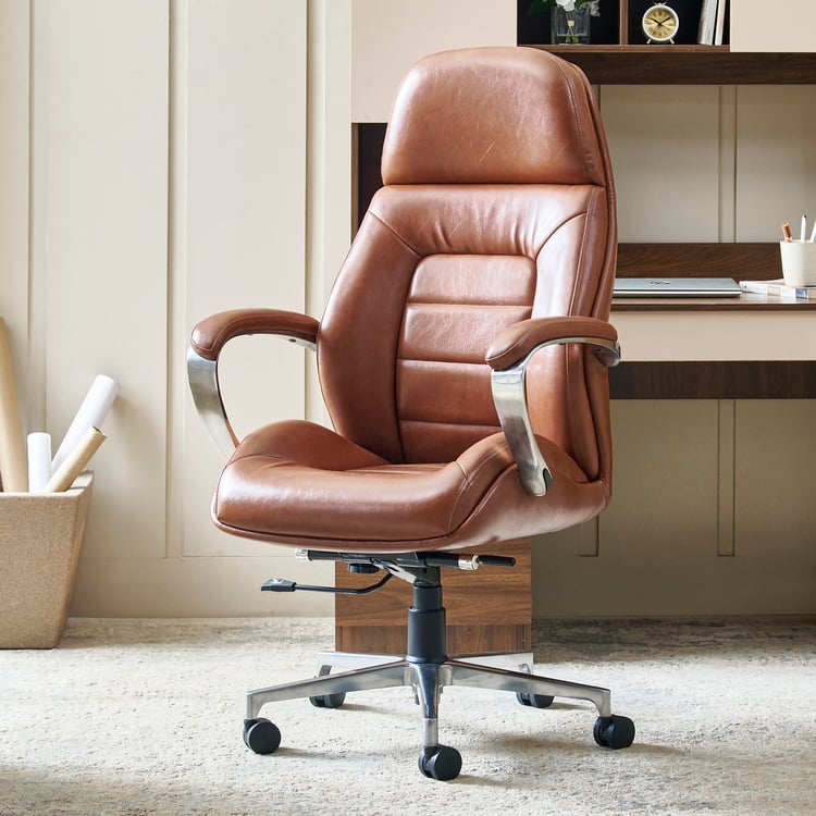 Zuby Monaco Faux Leather High Back Study Chair - Brown